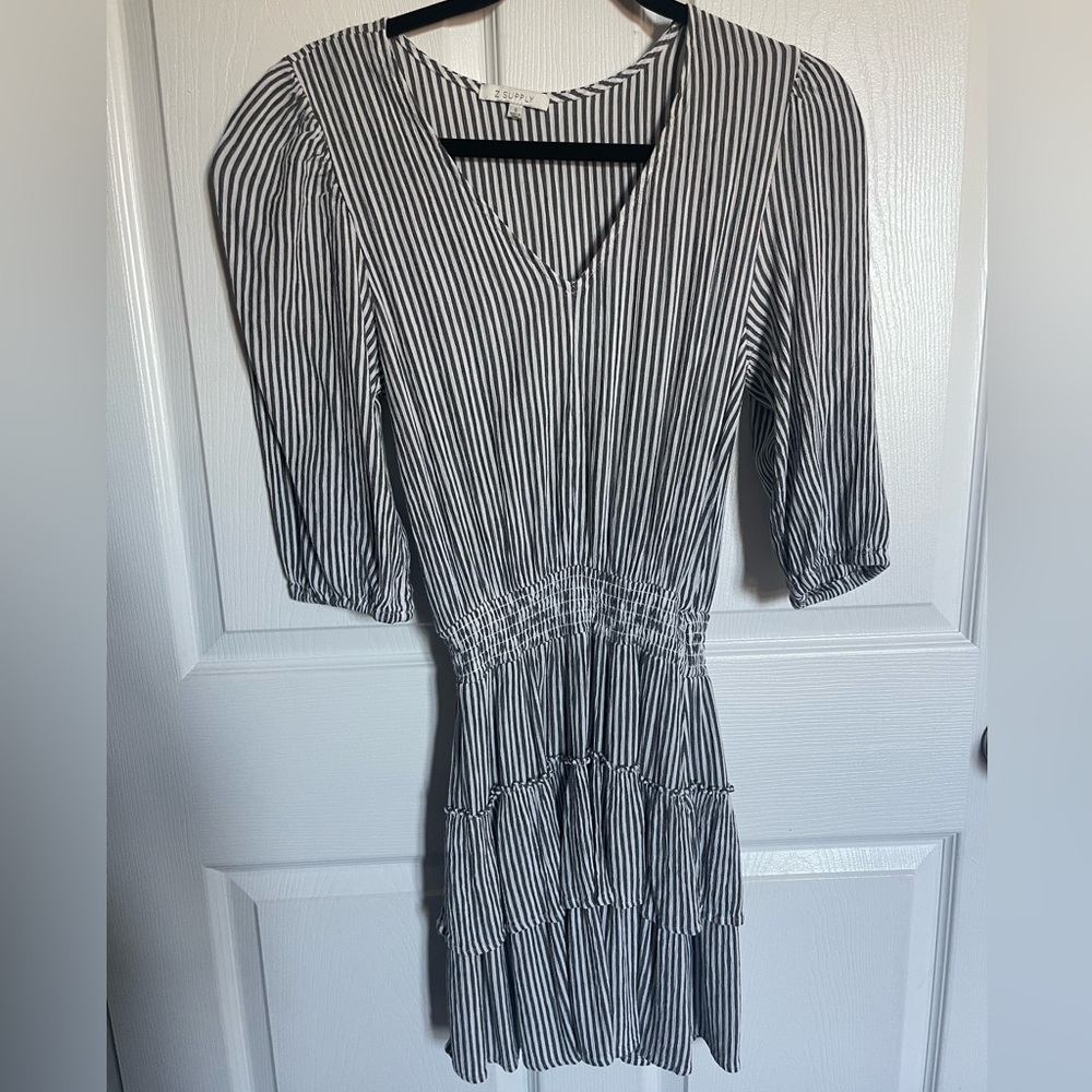 Z Supply Black and White Striped Long Sleeve Dress